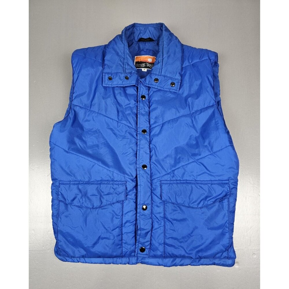 Ozark Trail Puffer Vest Mens Med.‎ Vintage Blue Snap Nylon.